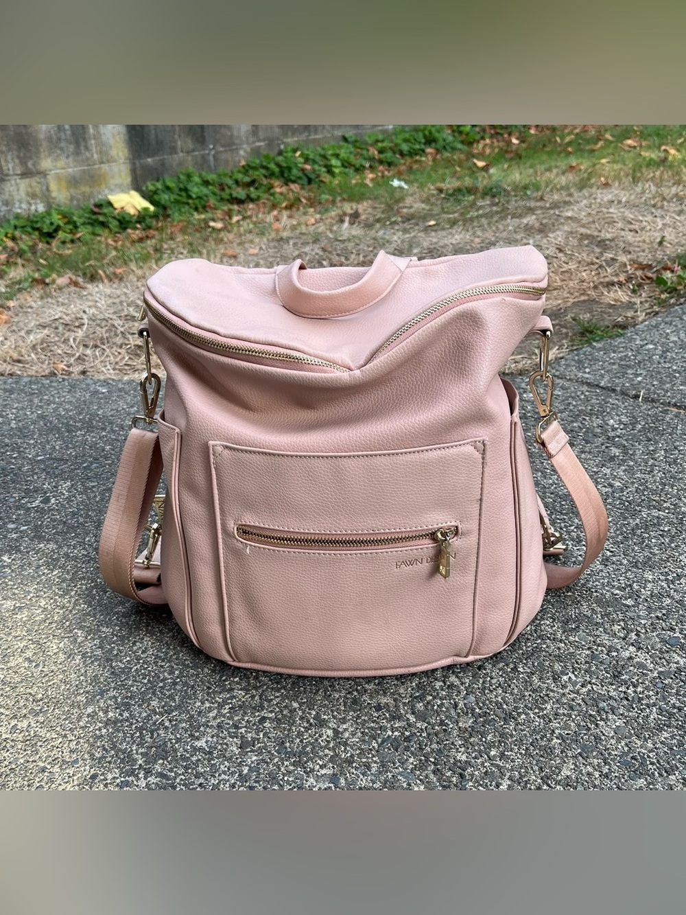 Fawn Design The Original Vegan Leather Backpack Messenger Bag Blush Pink